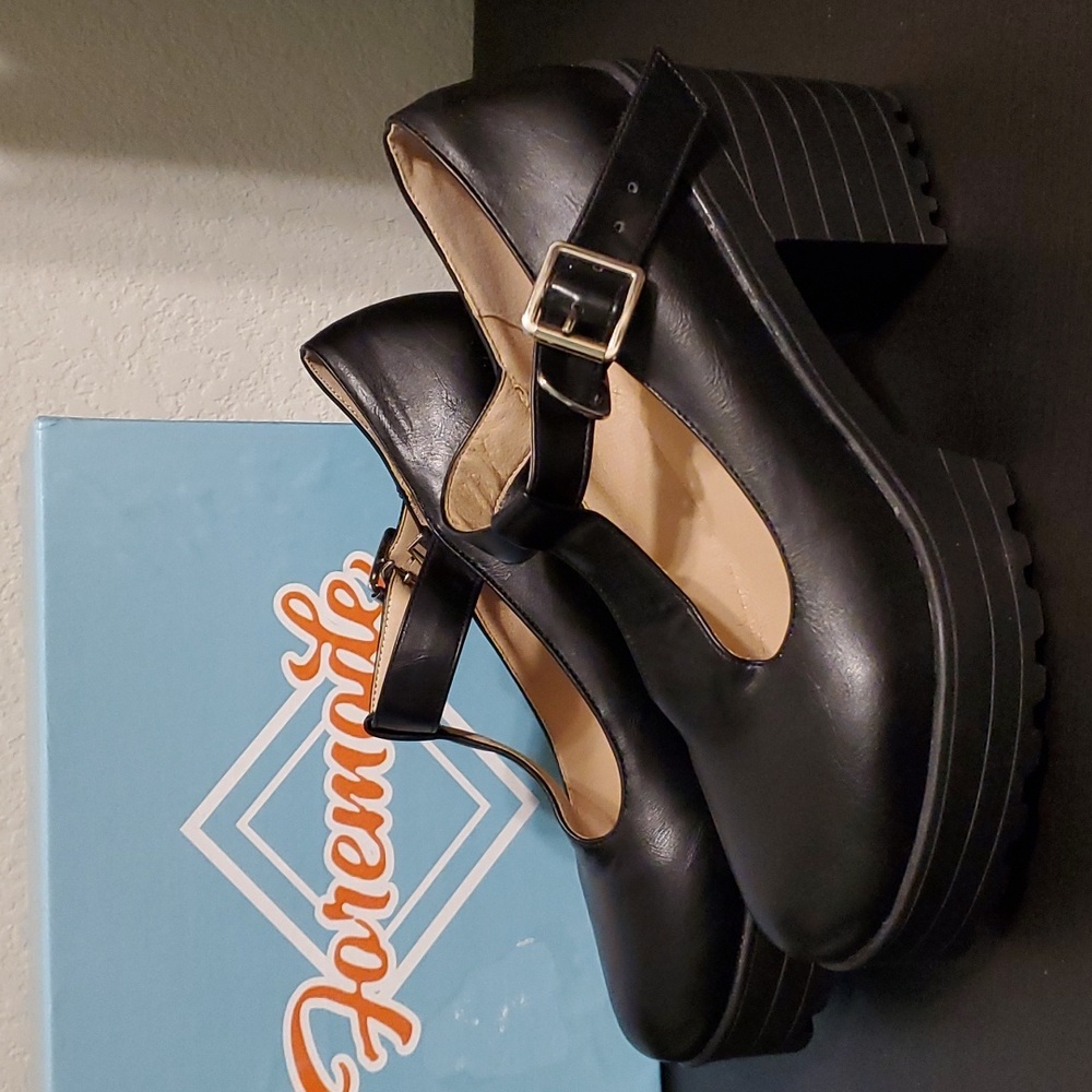 ForeMode Women's Classic T-Strap Platform Mid-Heel Oxfords Dress Shoes EU 42